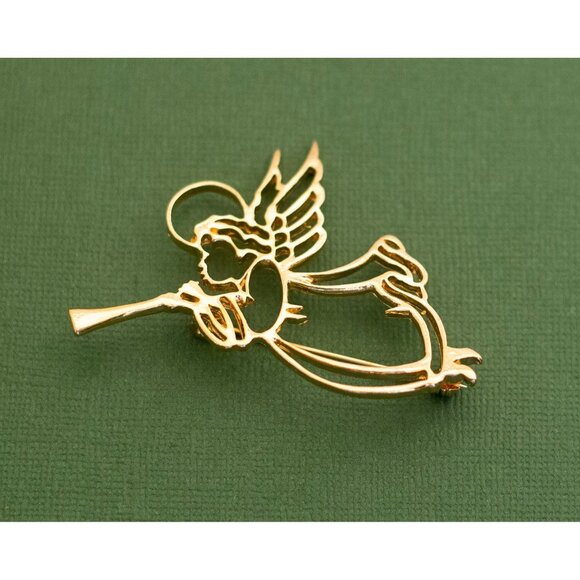 Vintage Mid Century Gold Tone Angel Brooch K1 - Picture 1 of 2